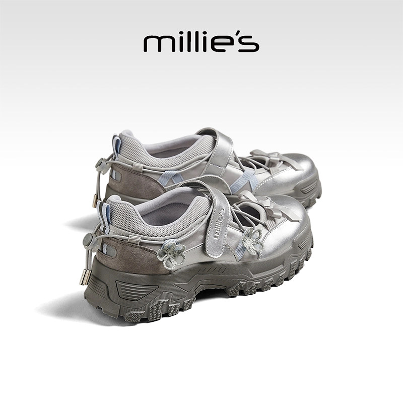 MILLIE'S/妙丽银色厚底老爹鞋女魔术贴玛丽珍休闲运动鞋百搭增高,女鞋,老爹鞋,淘宝优惠券,粉丝福利购,淘宝优惠卷
