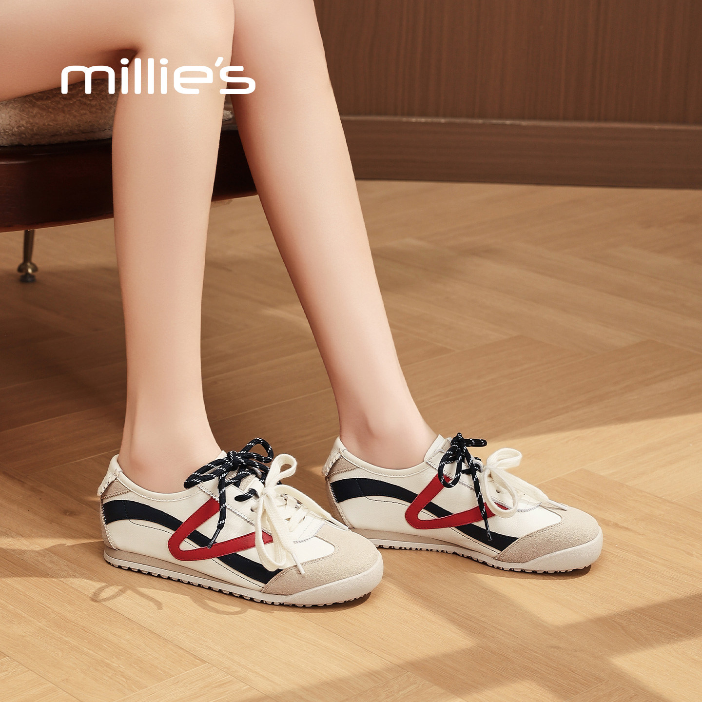 MILLIE'S/妙丽复古风拼色德训鞋女款休闲运动鞋深口单鞋春季新款,女鞋,德训鞋,淘宝优惠券,粉丝福利购,淘宝优惠卷