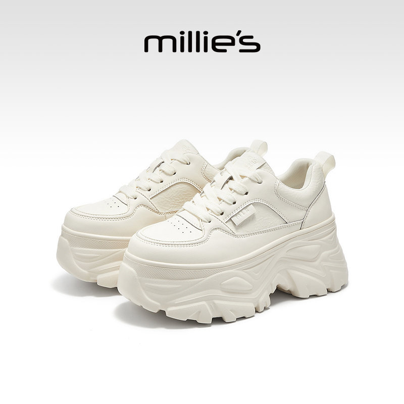 妙丽女鞋厚底增高8cm老爹鞋2026春季新款百搭休闲鞋松糕底小白鞋