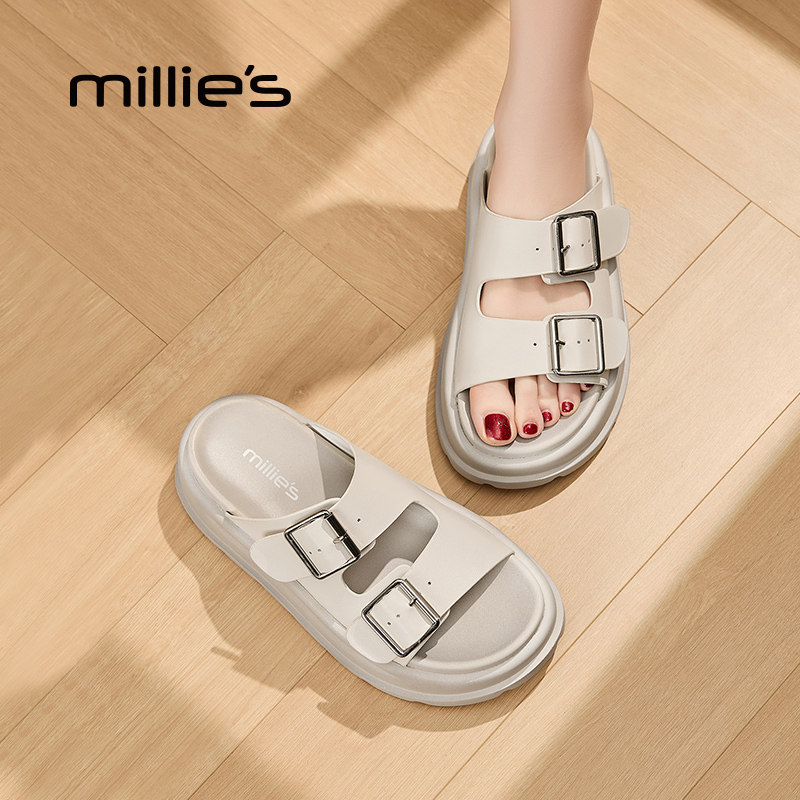millies妙丽勃肯拖鞋女夏季外穿厚底松糕金属扣休闲凉拖鞋一字拖,女鞋,一字拖,淘宝优惠券,粉丝福利购,淘宝优惠卷