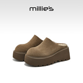 懒人一脚蹬厚底勃肯棉拖鞋 棉鞋 女2025冬季 millies妙丽加绒半拖鞋