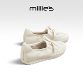 平底圆头舒适小白鞋 MILLIE 女春季 新款 妙丽真皮一脚蹬浅口单鞋