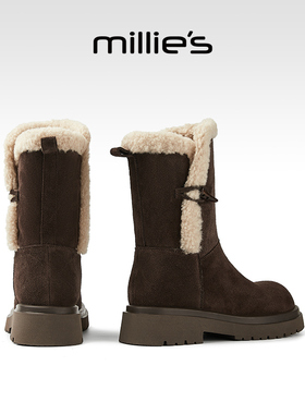 millies妙丽雪地靴女厚底增高防滑防寒棉靴保暖毛毛棉鞋短筒靴子
