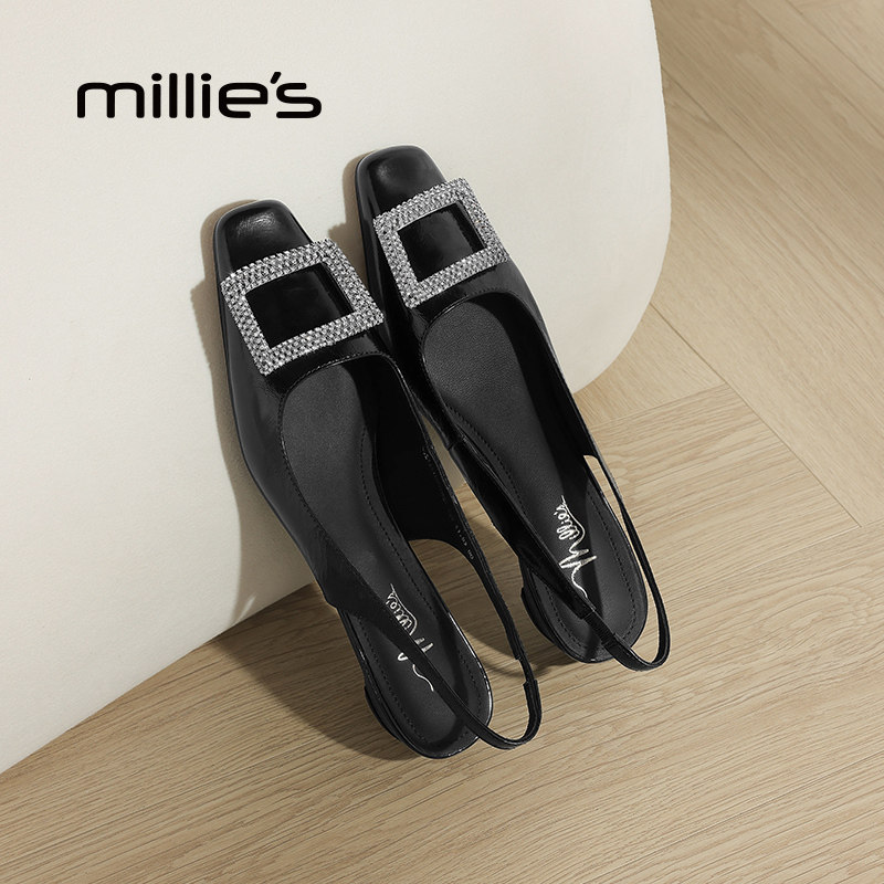 MILLIE'S/妙丽包头凉鞋女2026夏新款外穿低跟配裙子一脚蹬不累脚