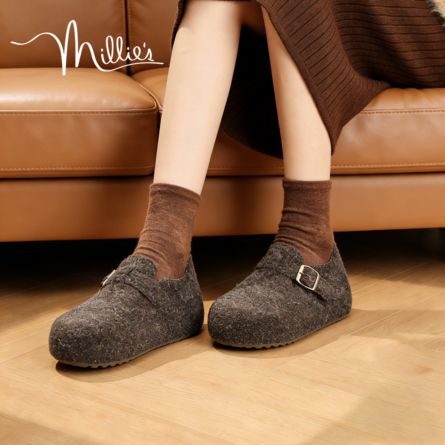 MILLIE'S/妙丽毛毛勃肯鞋女款2025新款冬季加绒保暖一脚蹬深口鞋,女鞋,勃肯鞋/软木鞋,淘宝优惠券,粉丝福利购,淘宝优惠卷