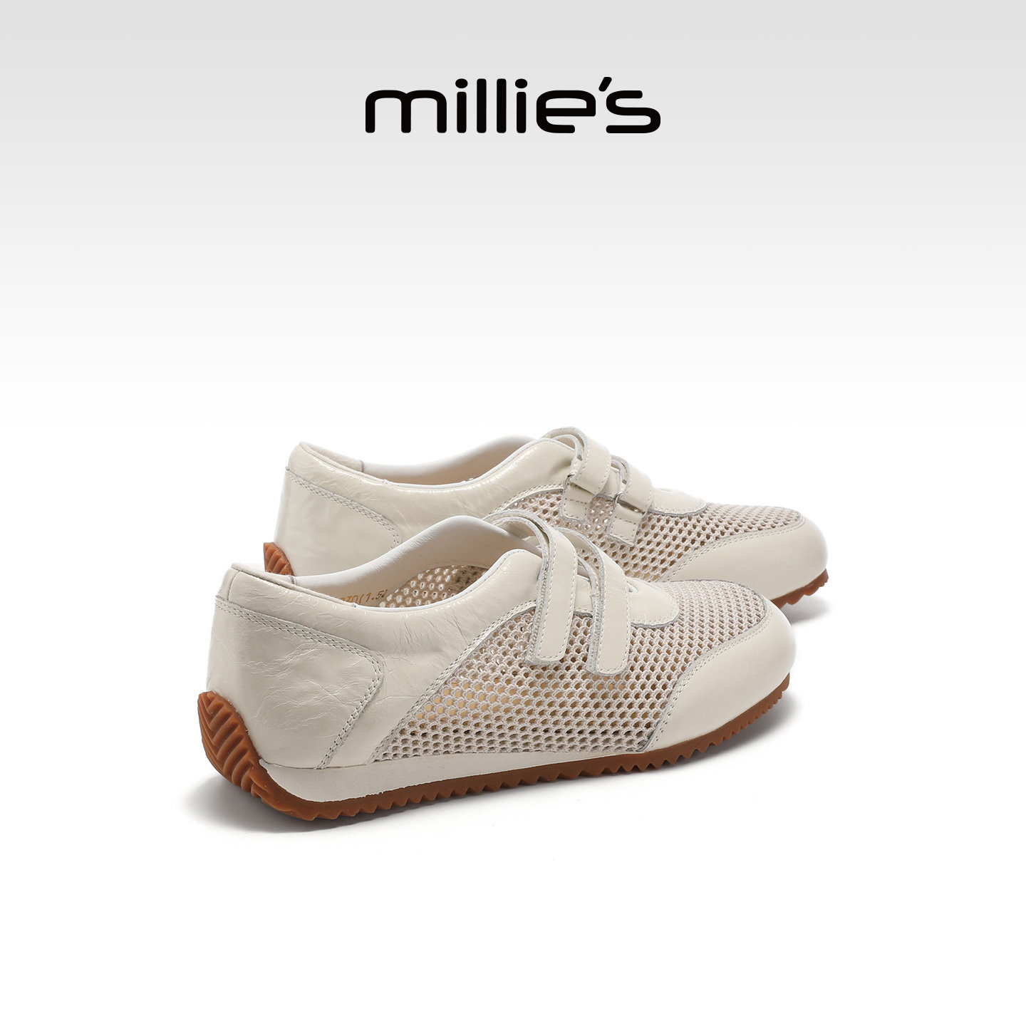 MILLIE'S/妙丽复古风网面鞋女款真皮软底透气休闲鞋2026夏季新款