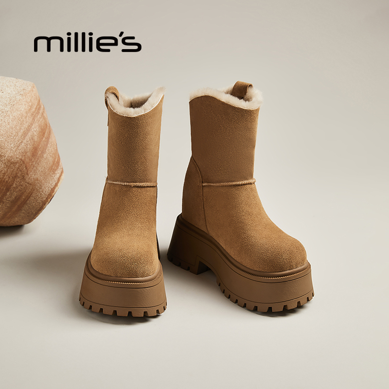 millies妙丽女鞋加绒雪地靴棉鞋