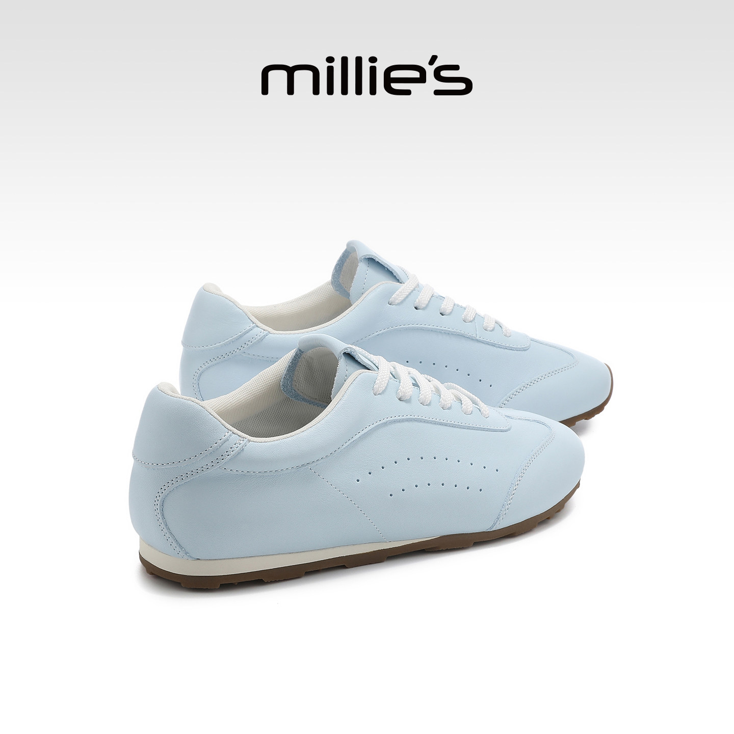 MILLIE'S/妙丽蓝色阿甘鞋女款2026春季新款真皮平底系带深口单鞋,女鞋,深口单鞋,淘宝优惠券,粉丝福利购,淘宝优惠卷