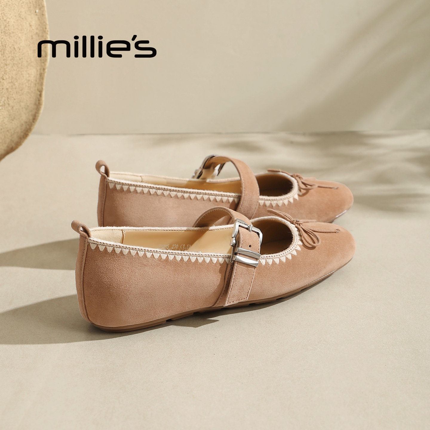 MILLIE'S/妙丽真皮一字带平底内增高浅口单鞋玛丽珍鞋女鞋芭蕾风,女鞋,浅口单鞋,淘宝优惠券,粉丝福利购,淘宝优惠卷
