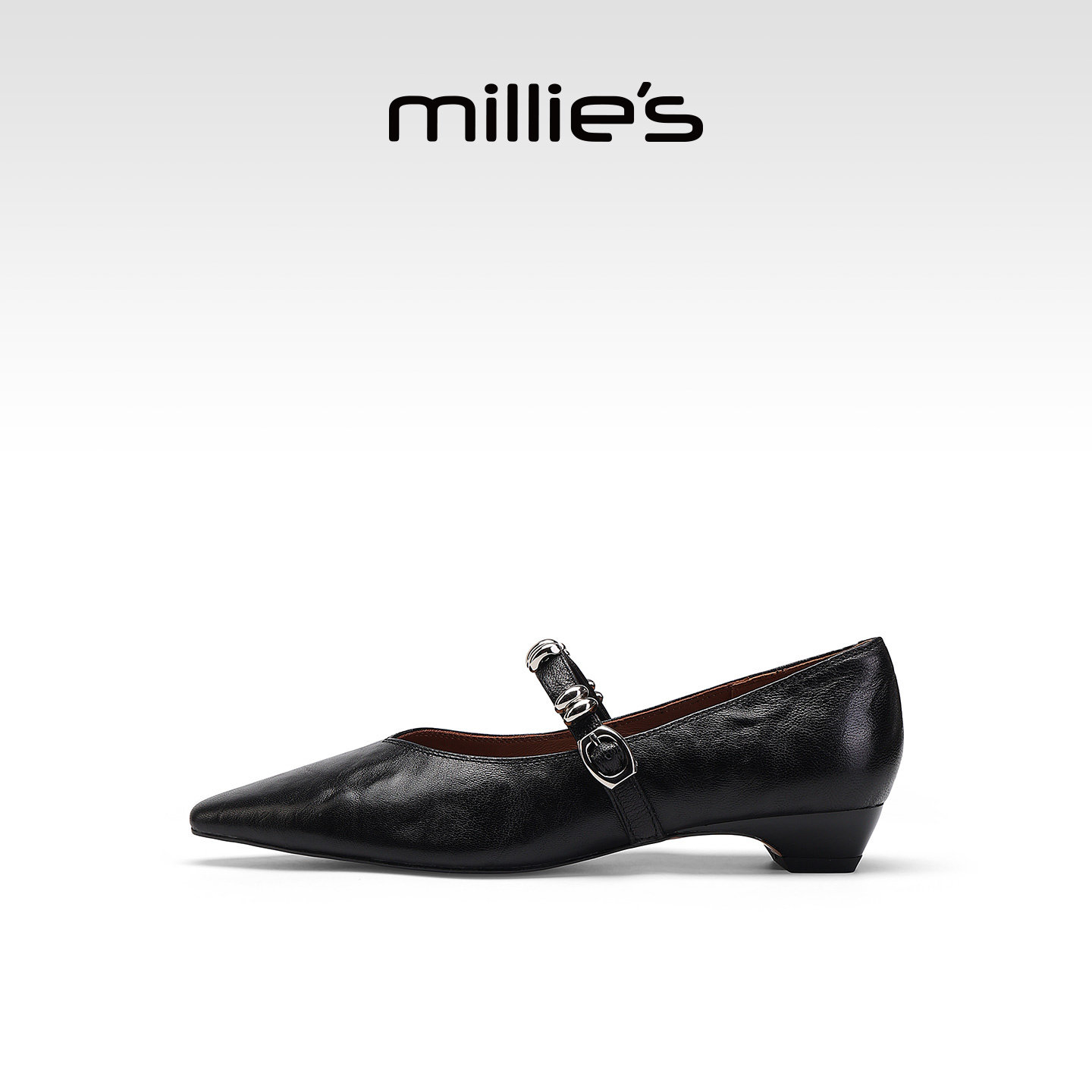 MILLIE'S/妙丽轻熟风真皮尖头玛丽珍鞋女款低跟浅口单鞋春夏新款