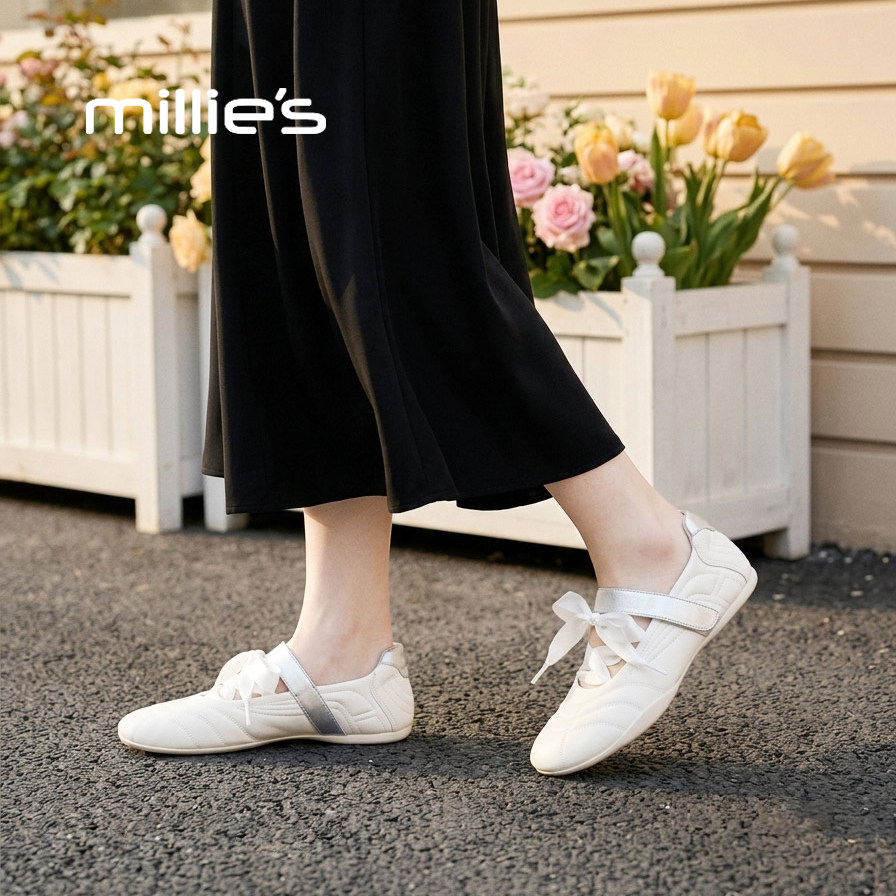 MILLIE'S/妙丽通勤休闲女鞋2026夏季新款时尚芭蕾风平底浅口单鞋
