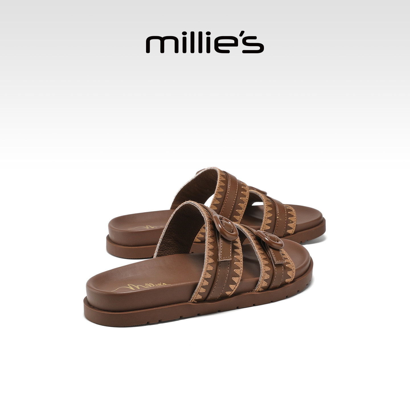 MILLIE'S/妙丽休闲复古风露趾凉拖2026夏季新款女士厚底一字拖鞋