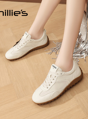 MILLIE'S/妙丽2026新款白色德训鞋女舒适通勤风系带鞋休闲运动鞋