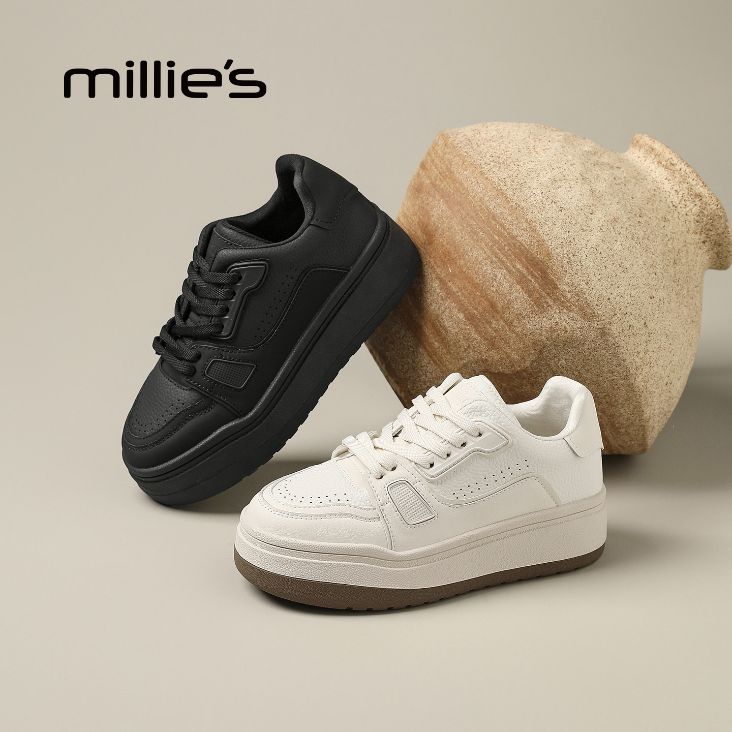 millies妙丽厚底小白鞋时尚休闲