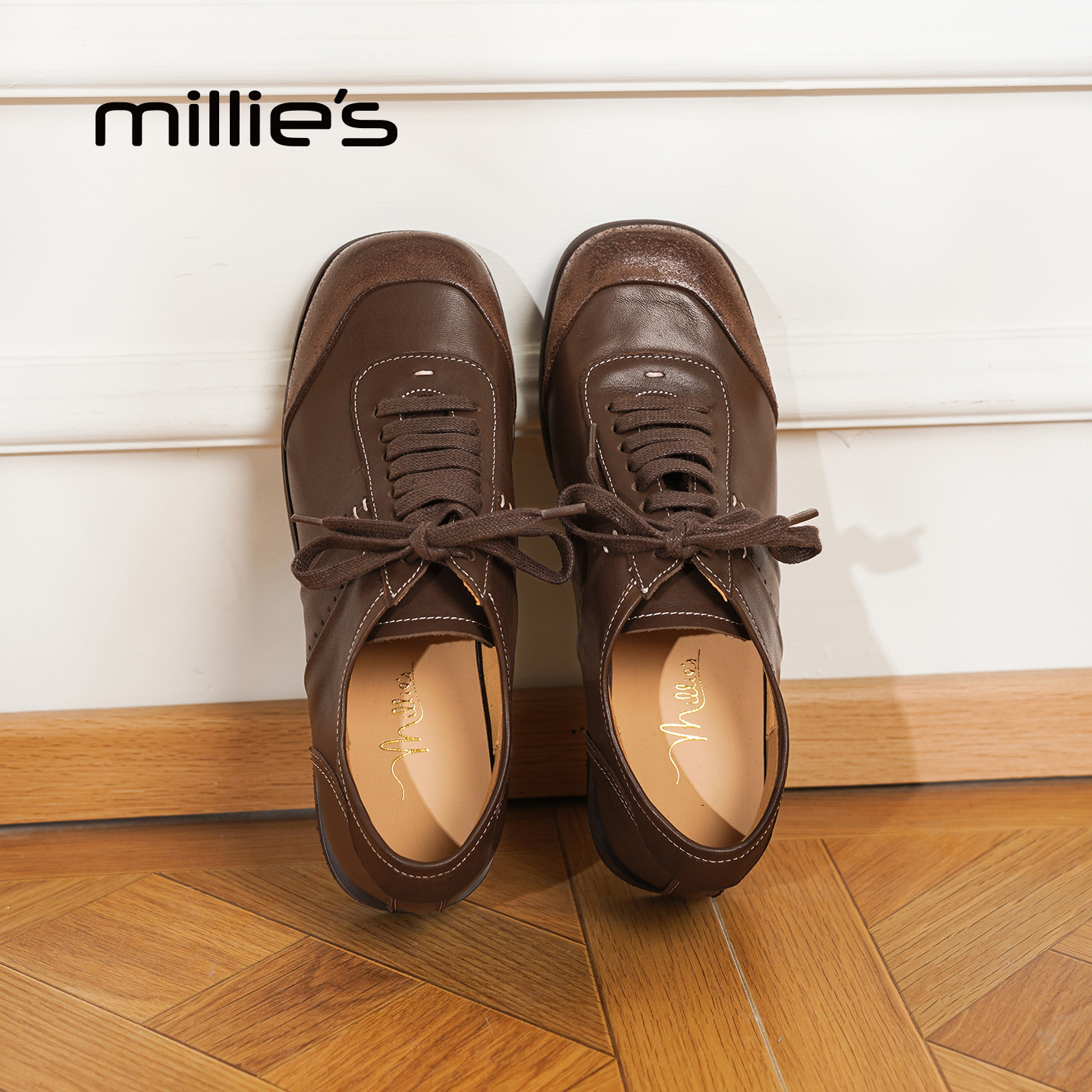 millies妙丽女鞋真皮复古德比鞋
