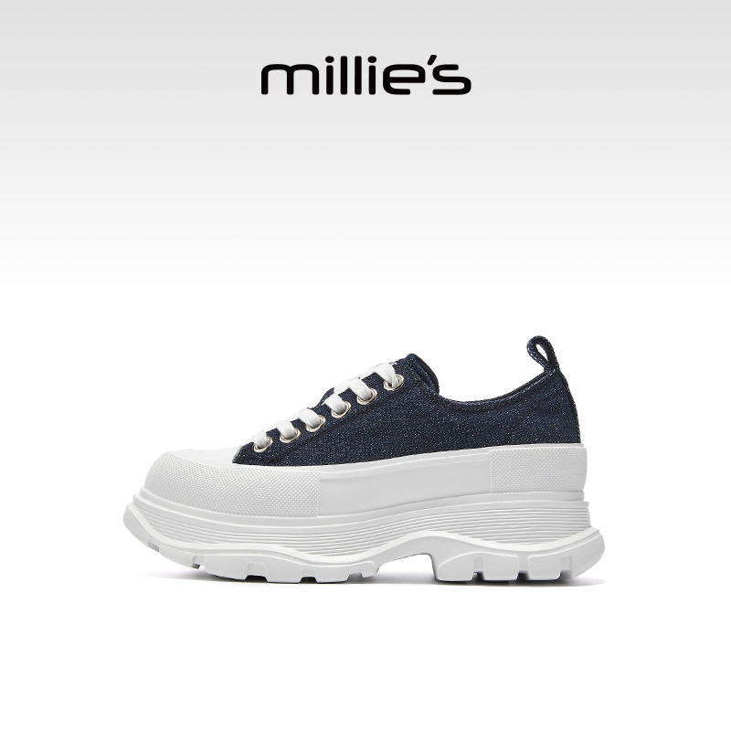 妙丽厚底小个子增高休闲小黑鞋