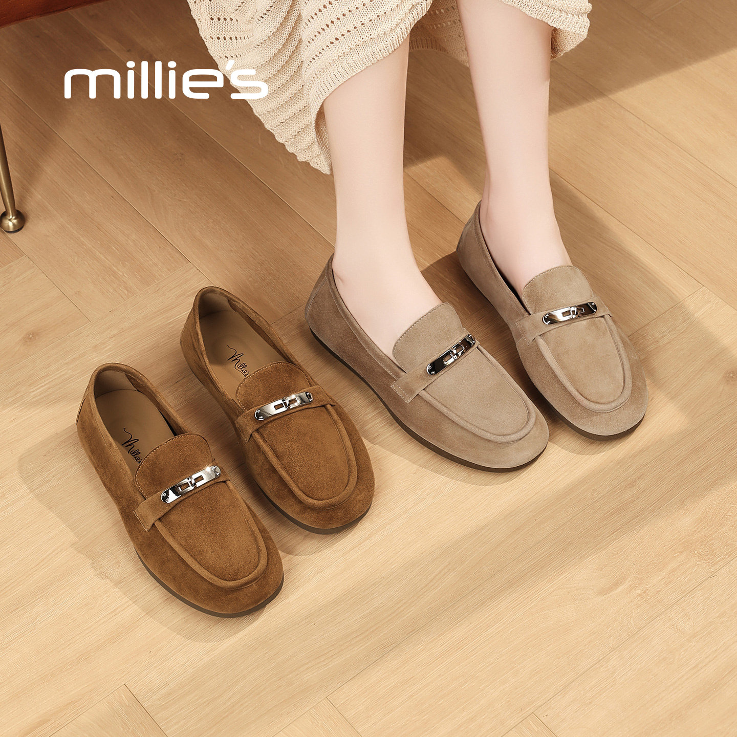 MILLIE'S/妙丽乐福鞋女款金属扣一脚蹬百搭舒适平底鞋2026春新款