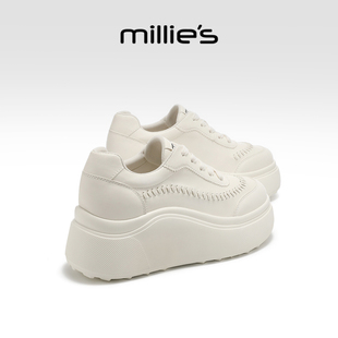 MILLIE'S/妙丽厚底增高小白鞋女款2026春季小个子百搭休闲松糕鞋