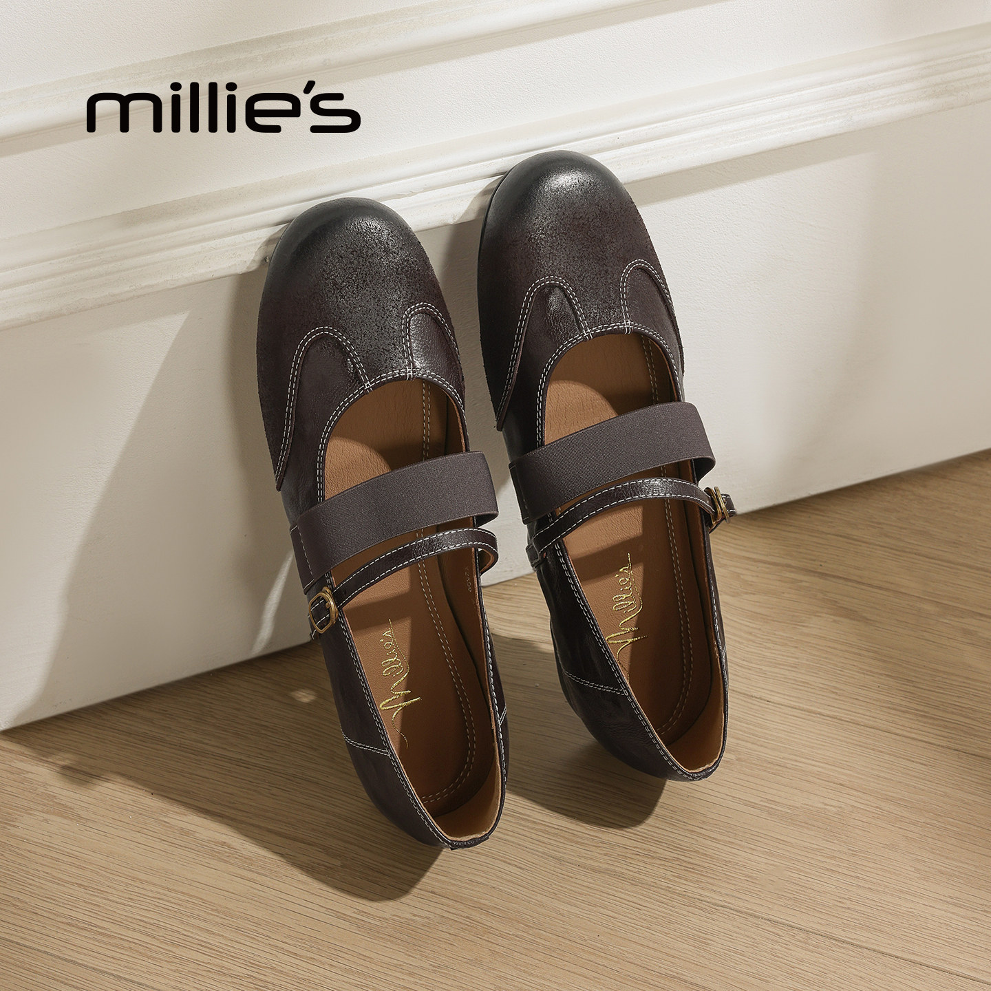 millies妙丽女鞋2025年秋季新款玛丽珍鞋交叉松紧带浅口平底单鞋,女鞋,玛丽珍鞋,淘宝优惠券,粉丝福利购,淘宝优惠卷