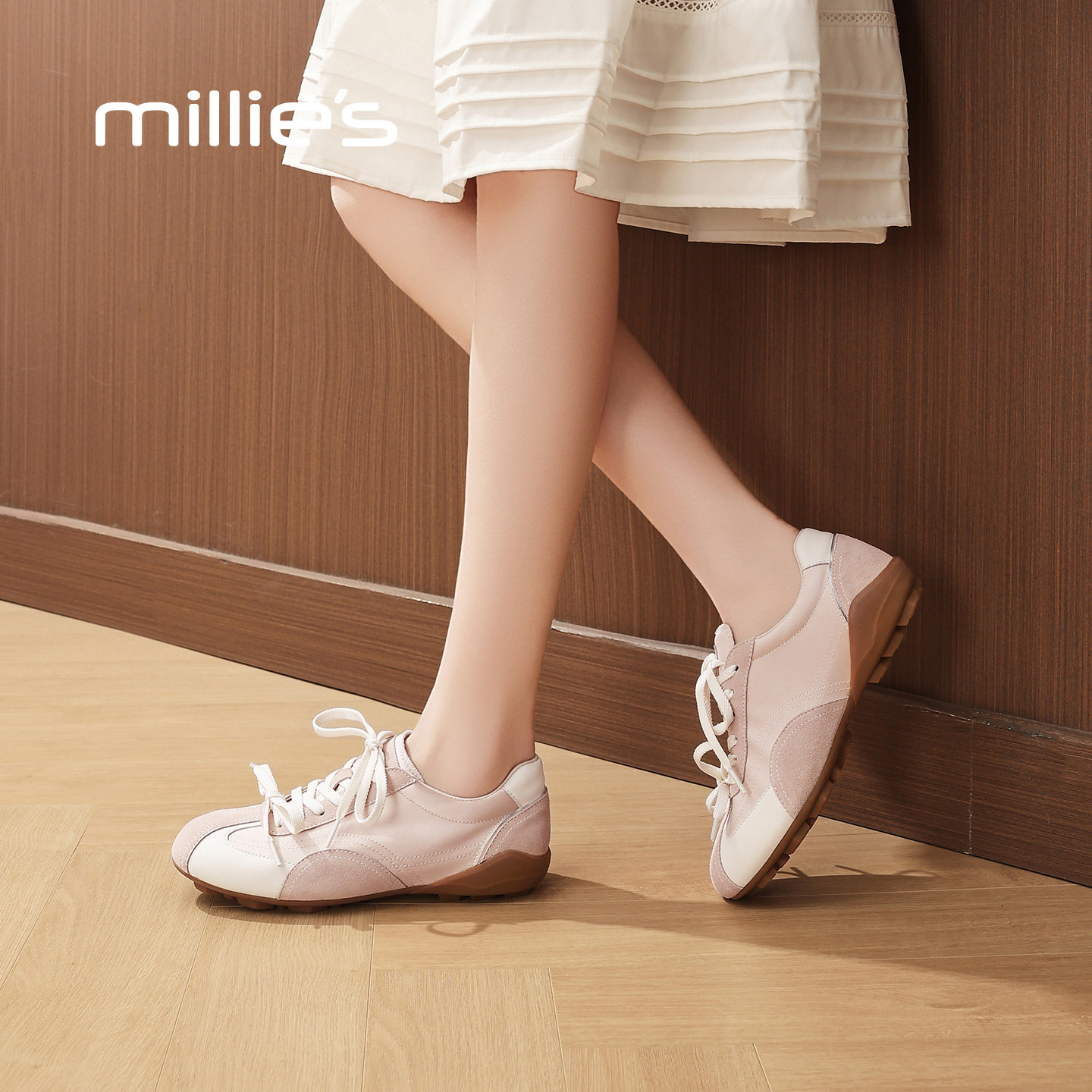 MILLIE'S/妙丽粉色少女粉德训鞋女款系带深口单鞋女2026春季新款,女鞋,德训鞋,淘宝优惠券,粉丝福利购,淘宝优惠卷