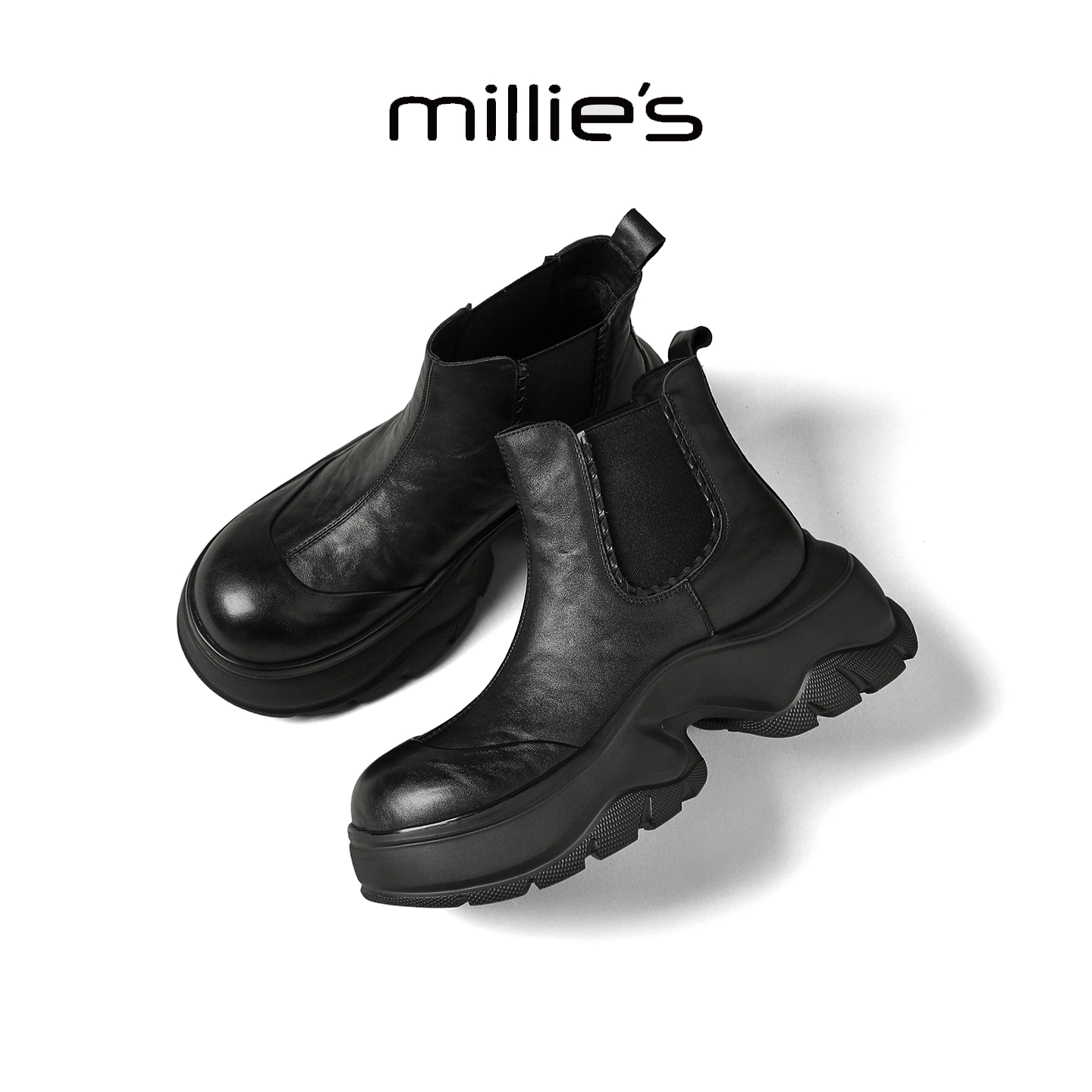 millies妙丽英伦风黑色短靴