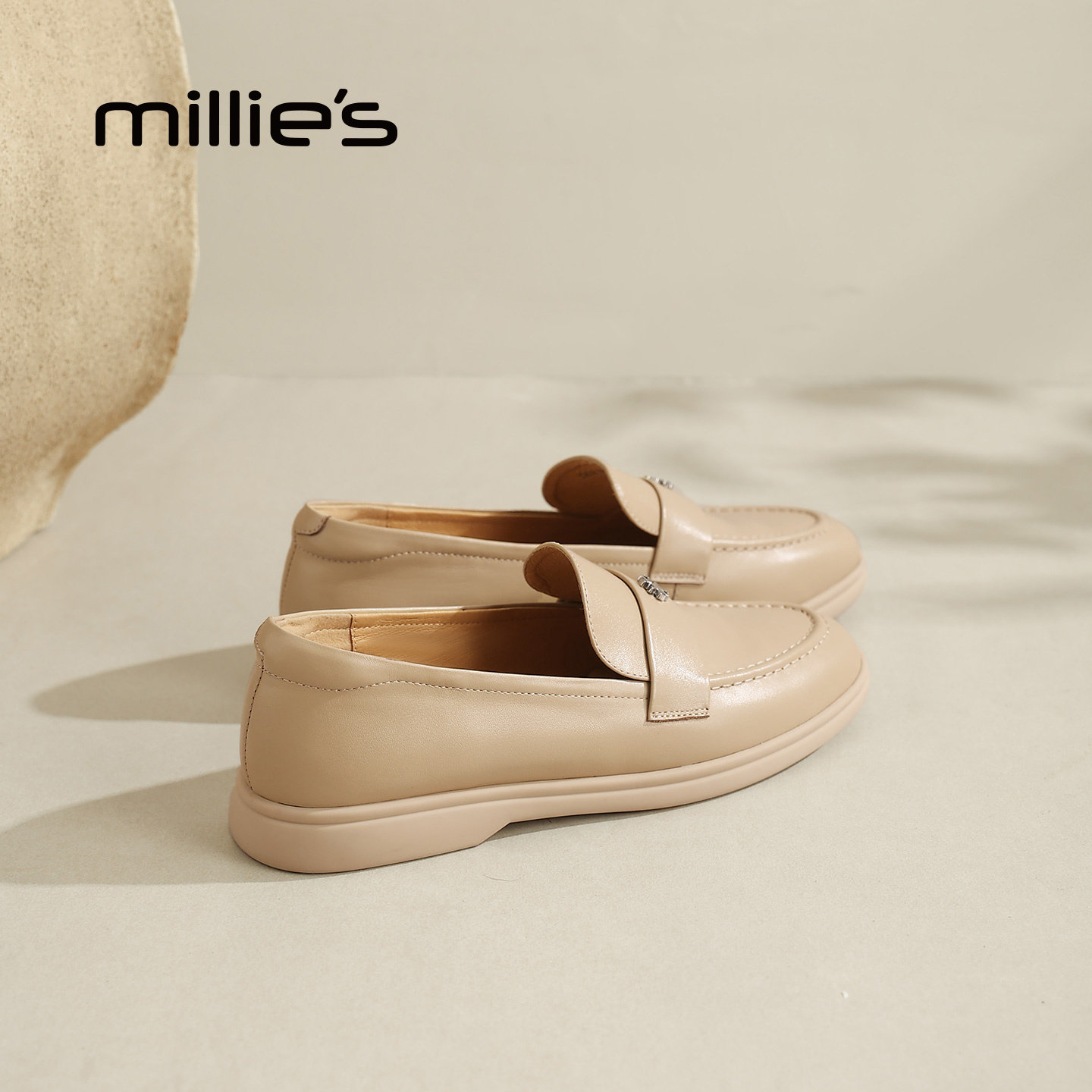 MILLIE'S/妙丽真皮乐福鞋春季新款英伦风百搭平底一脚蹬单鞋女鞋,女鞋,深口单鞋,淘宝优惠券,粉丝福利购,淘宝优惠卷