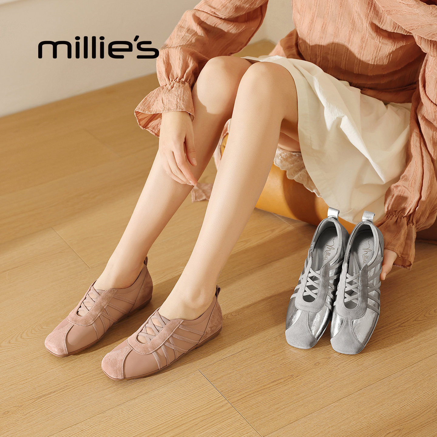 MILLIE'S/妙丽复古风方头玛丽珍鞋女交叉带浅口单鞋2026春季新款,女鞋,时尚休闲鞋,淘宝优惠券,粉丝福利购,淘宝优惠卷