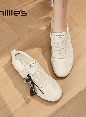 MILLIE'S/妙丽春季白色系带德训鞋女平跟防滑软底舒适休闲运动鞋