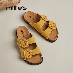 MILLIE'S/妙丽勃肯拖鞋女夏外穿双扣带软底凉拖不累脚沙滩鞋女鞋