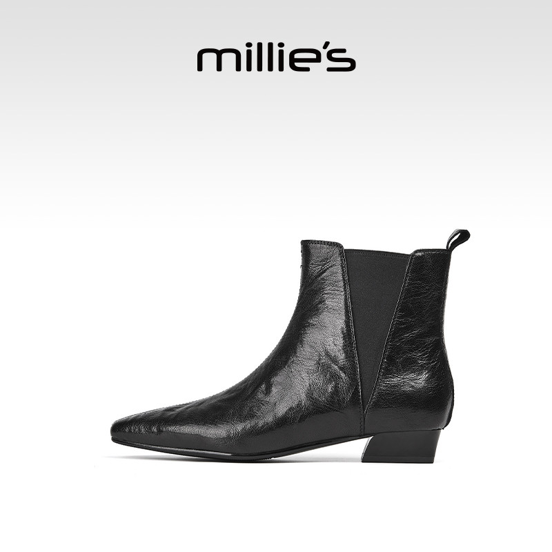 millies妙丽秋款时尚瘦瘦靴2025年秋季新款尖头及踝女短靴及踝靴