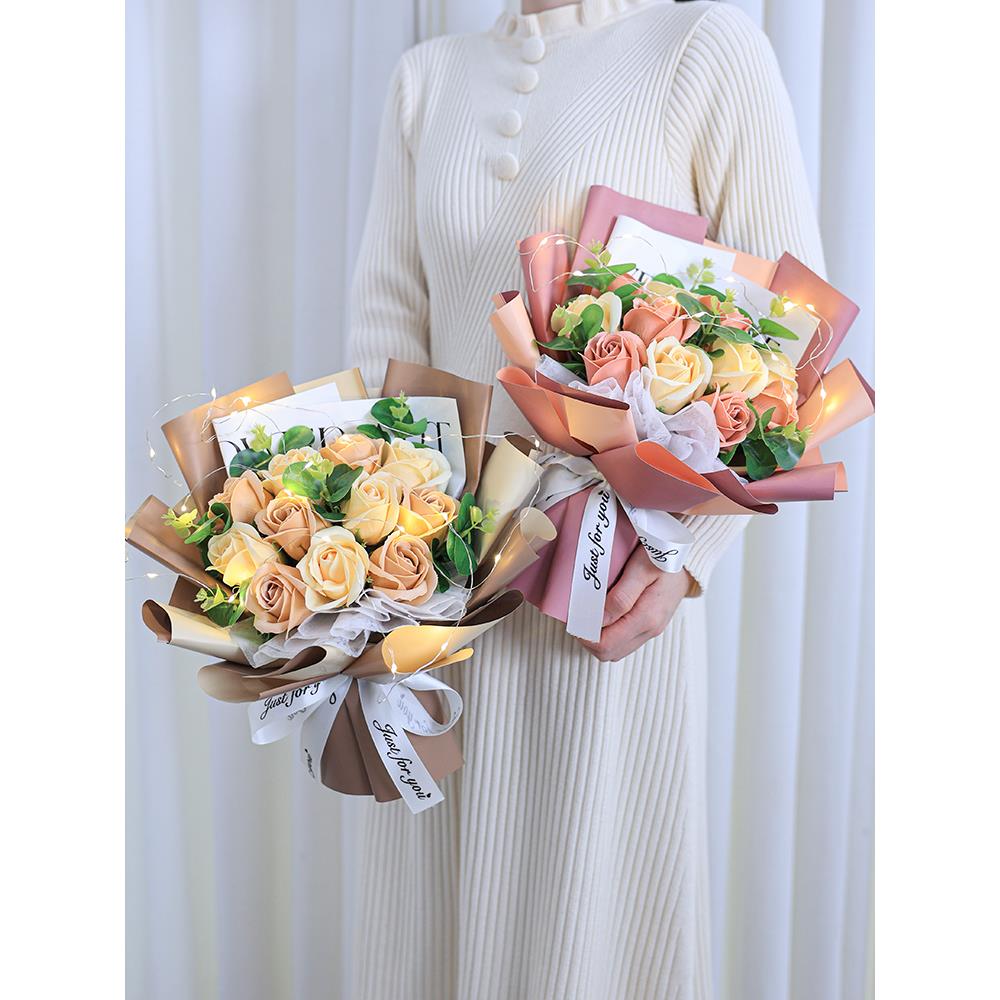 康乃馨玫瑰花束仿真香皂花创意毕业季生日礼物送女友闺蜜妈妈假花