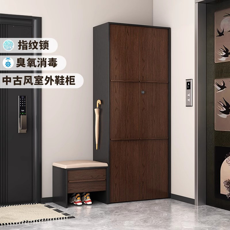 可移动鞋柜带锁家用门口楼道外电梯走廊实木入户鞋架多层防盗