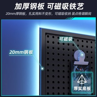 电竞房洞洞板置物架墙上电脑桌收纳架铁艺不锈钢冲孔板挂墙板货架