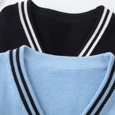儿童开衫毛衣学院风针织衫男童幼儿园园服女童外套纯棉浅蓝色校服