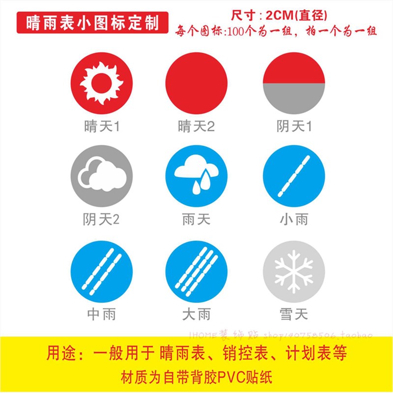 天气图标贴纸晴雨表销控表地图标记贴工作计划表记号标签贴不干胶