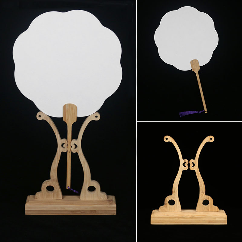 宣纸团扇加厚双面空白扇子创作手绘国画扇竹制带扇架套装古风扇面