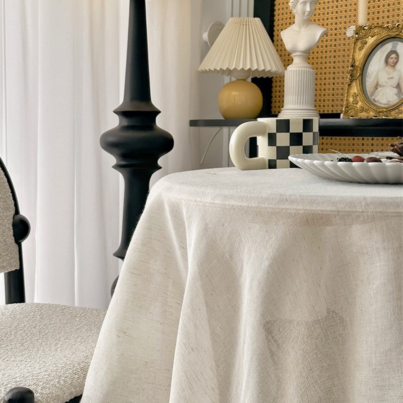 奶油色中古轻法式极简黑色包边桌布日式复古原木风高级感茶几台布