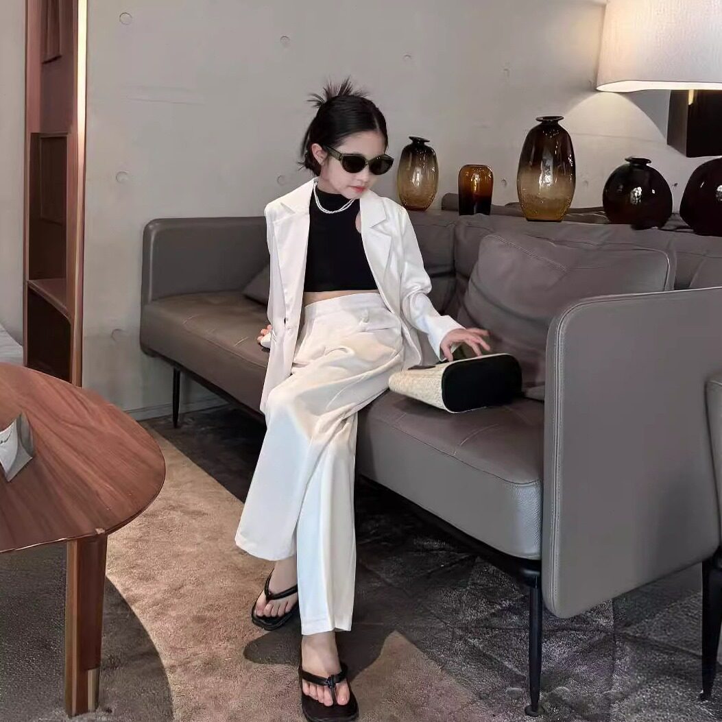 直销西服套装女童级感休闲韩版中大童2024新款春秋小西服两件套