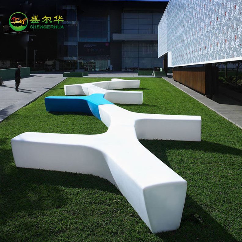 直销玻璃钢休闲组合座椅Y字型美陈创意坐凳户外商场酒店休息凳等