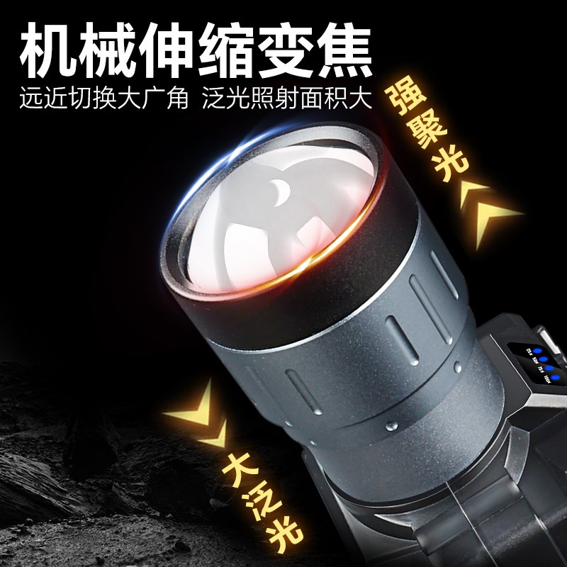 黄光头灯2024新款强光超亮充电感应F超长续航户外登山钓鱼头戴电