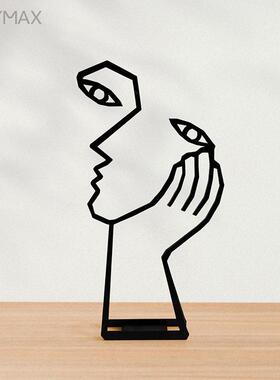 思考者铁艺办公室桌面摆件书房个性线条工艺品装饰书架摆设礼物