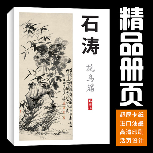 40张花鸟梅兰竹菊石涛国画临摹卡画集册页初学者套装教材精选