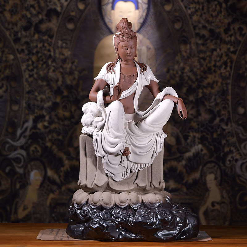 墨染留香莲圣观音菩萨中式工艺客厅书房佛堂玄关家居桌面供奉摆件