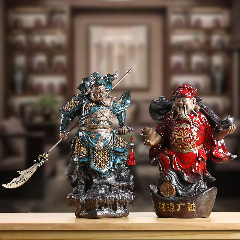 墨染留香陶瓷文武财神像关公办公室招财供奉家居财神摆件开业礼品