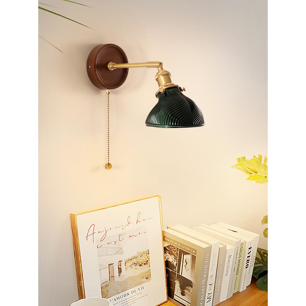 全铜壁灯卧室床头灯轻奢玻璃简约创意个性现代背景氛围灯书房卧室