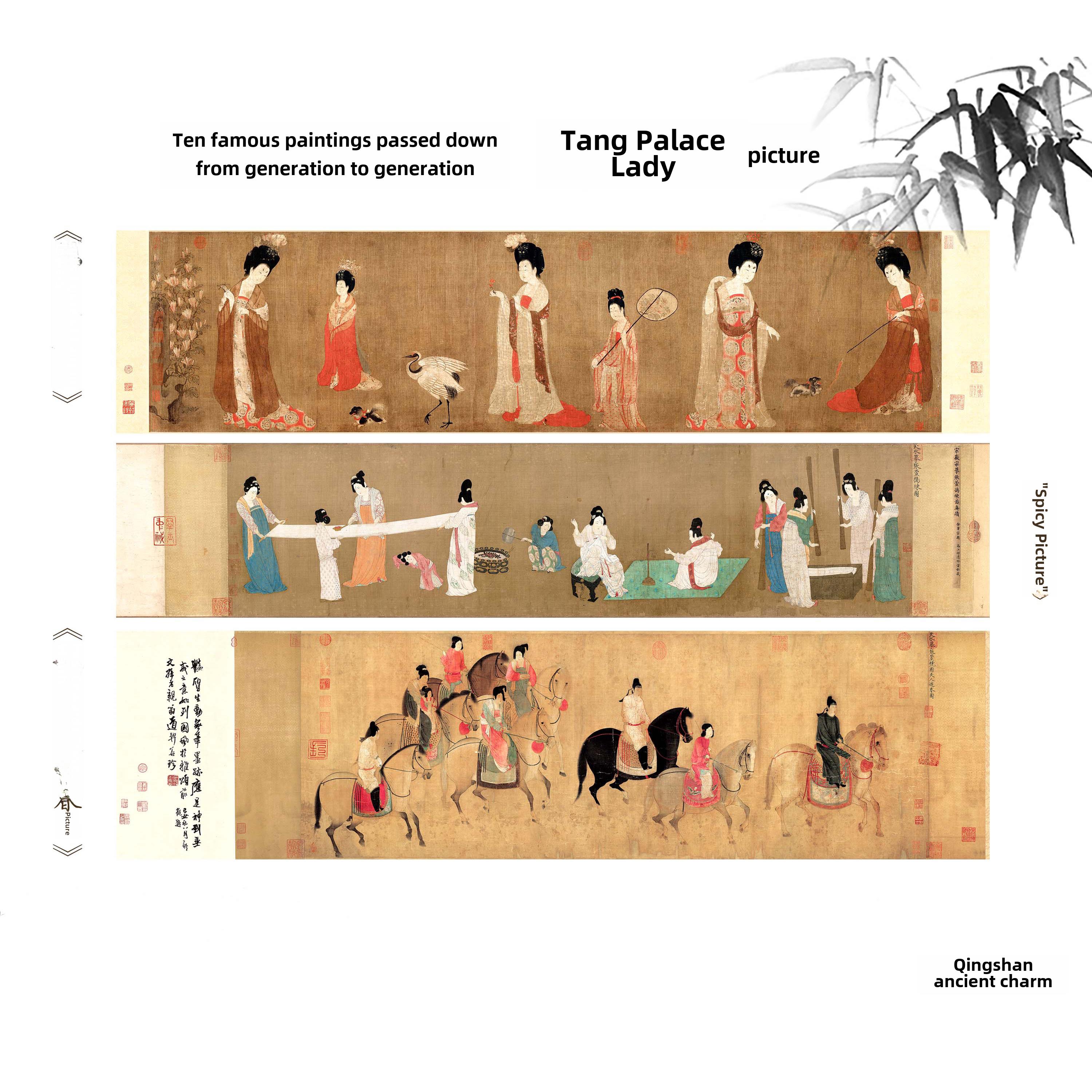 新产品传世名画、绢本、唐公石女画、高清晰艺术粉浆画、发夹花神