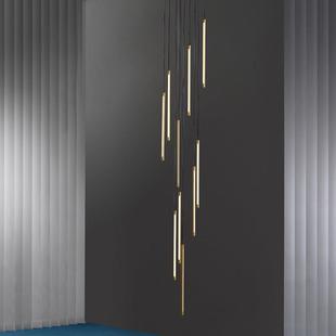 全铜极简楼梯灯长吊灯现代简约长条灯小覆式公寓loft别墅挑空灯具