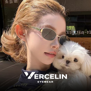 老钱风大牌椭圆金属墨镜女高级感防紫外线偏光开车近视可配带度数