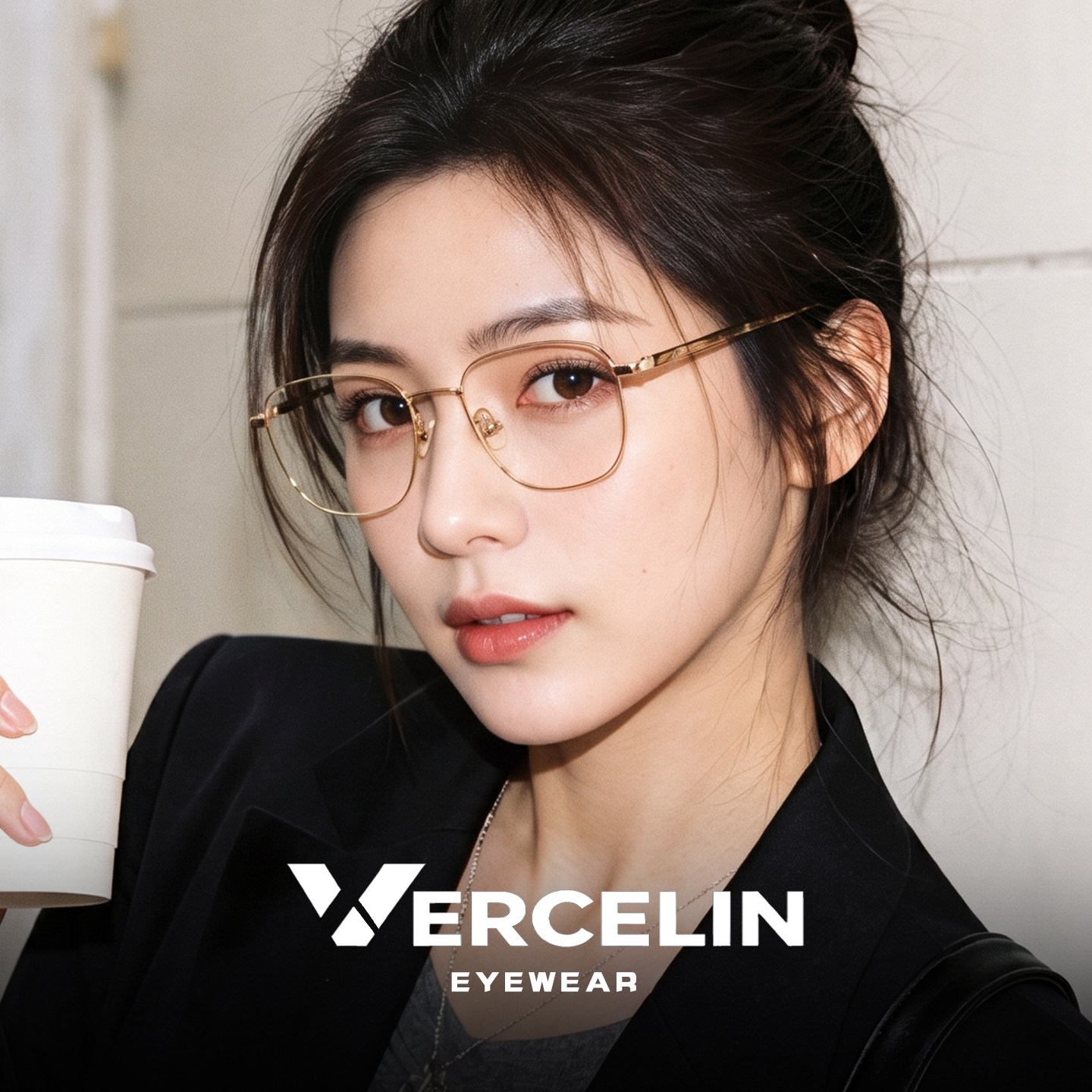 韩系老钱风金丝方框近视眼镜框女