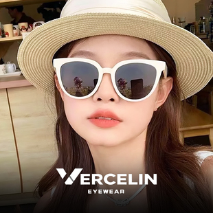 gm白色猫眼墨镜女适合方圆脸海边高级感白框太阳镜近视可配带度数